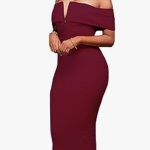 V cut off the shoulders evening dress